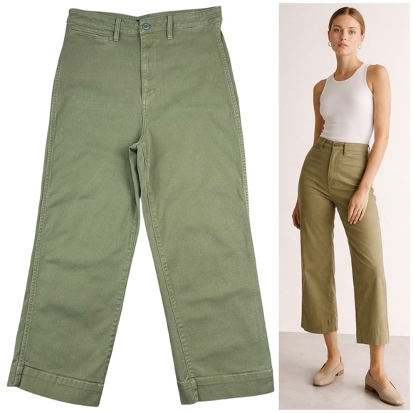 Quince Pants - Quince Stretch Cotton Wide Leg Crop Chino Pants Size 10 Olive Green High Rise